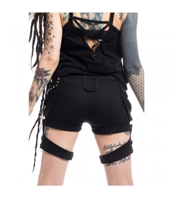 Women Gothic Short Black Bondage Style Alternative Cotton Shorts For Women 